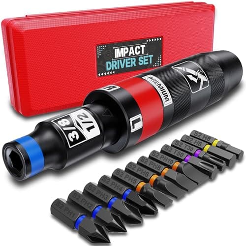Aurlloct Juego de Destornilladores de Impacto Manual de 1/2 Pulgadas, Herramientas de Reparación, Juego de Desatornillador, Extracción de Tuercas y Tornillos Oxidados, 13 piezas