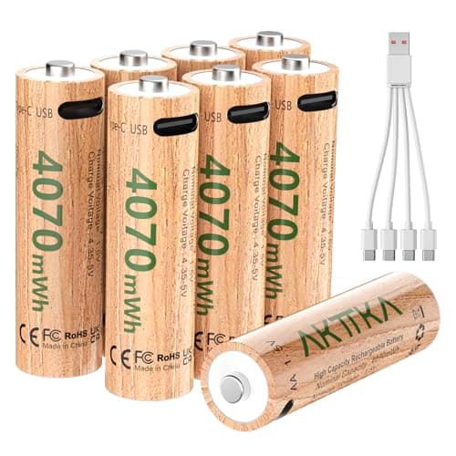 AKTTKA Juego de 8 Pilas AA de Litio 4070 mWh, 1,5 V, con Cable de Carga USB C de 1 a 4 USB, Gran Potencia para mandos de Juegos, cerraduras de Puertas Inteligentes, cámaras de vigilancia
