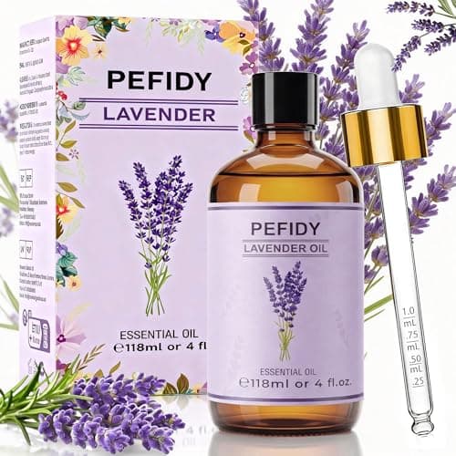PEFIDY aceite esencial lavanda 118 ml, aceite de lavanda 100% natural, ideal para aromaterapia, humidificadores, velas aromáticas, relajación y proyectos DIY