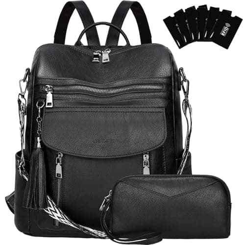 LEASOUL Mochila Mujer de Cuero Vegano Impermeable y Antirrobo, Mochila Elegante para Portátil, para Oficina, Universidad y Viajes