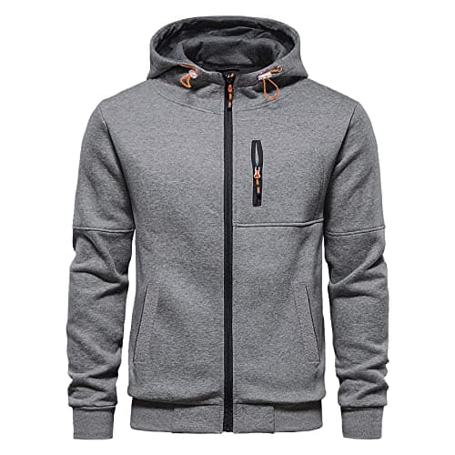 CTU Sudaderas con capucha para hombre, con cremallera, manga larga, forro polar, tallas S-3XL, Gris claro., M