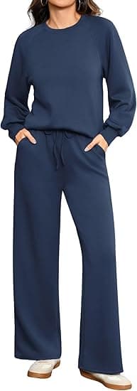 Totatuit Conjunto deportivo mujer sweatshirt cuello redondo pantalón ancho con cordón y bolsillos cómodo casual