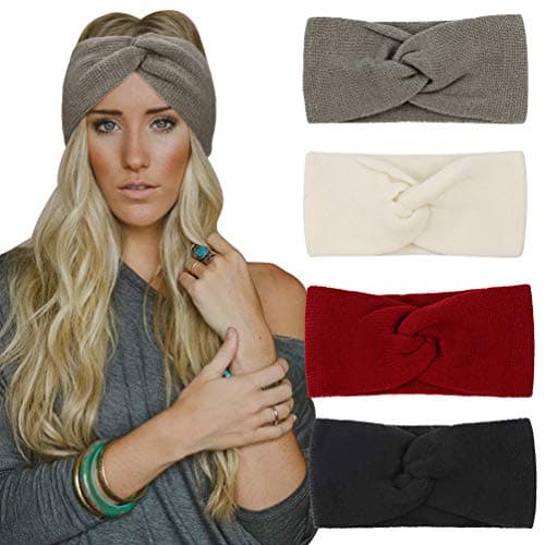 DRESHOW 4 Piezas Diadema Mujer Invierno Diadema Cabeza Anchas Cabello Turbante Banda Accesorio Pelo para Mujer