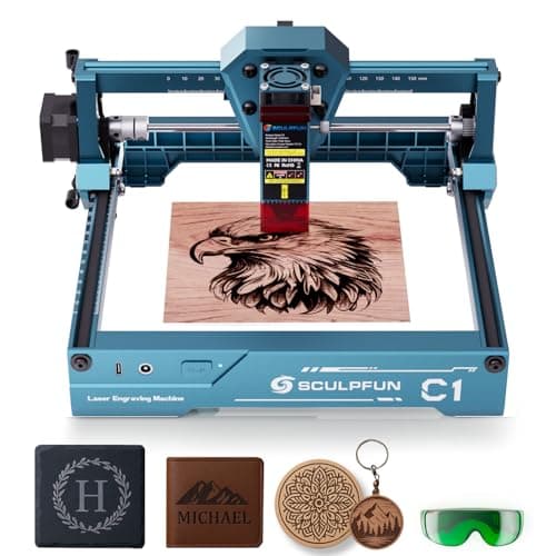SCULPFUN C1 Mini Grabadora Laser, Máquina de Grabado Láser portátil de 3W con Punto Ultrafino de 0,04 mm, Trabajo para Principiantes, Madera Contrachapada, Cuero, Papel Kraft, Pizarra, 150x130mm
