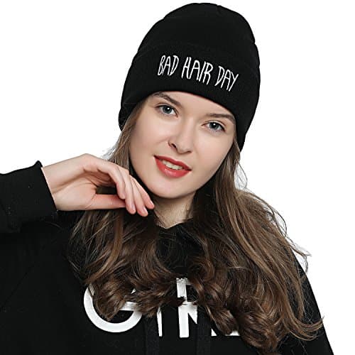 DonDon Gorro hombre Gorro de invierno Beanie negro con Statement - BAD HAIR DAY