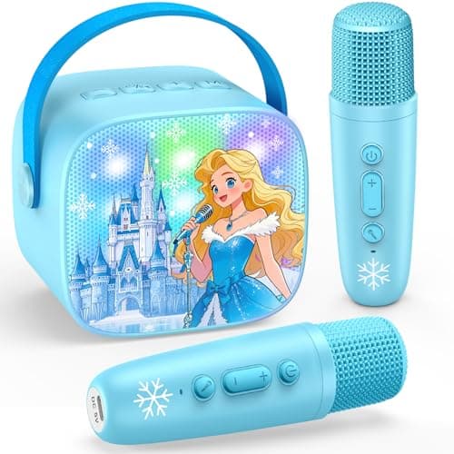 Braxel Kit de Karaoke para Niños con Doble Micrófono - Altavoz Bluetooth, USB, TF, AUX con Efectos Vocales, LED Multicolor (Azul Celeste)