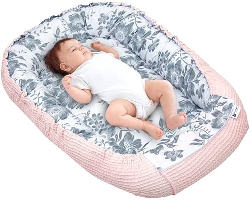 Medi Partners Nido Bebe Recien Nacido Reductor de Cuna - 100x60x15 Portátil o de Viaje de Colecho anticolicos Bilateral Bebés 100% Algodón Gofre (Berry con Rosa Gofre)
