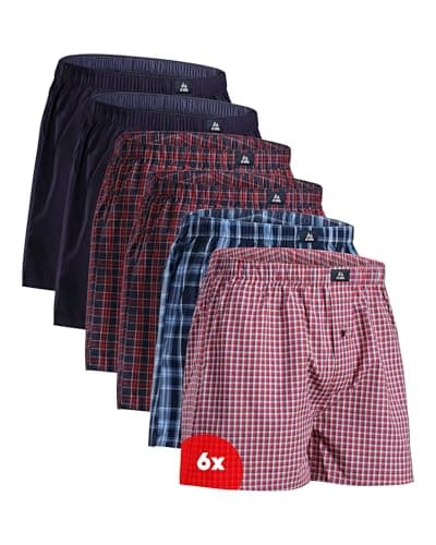 DANISH ENDURANCE Calzoncillos Hombre Boxer de Tela, 100% Algodon Organico Premium, Pack de 4 y 6, Azul/Rojo, L