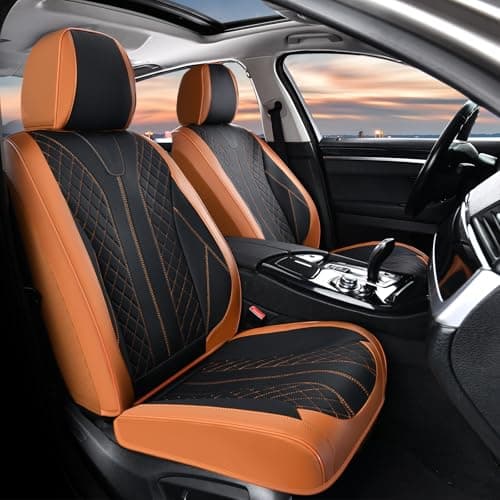 FLORICH Fundas Universales para Asientos de Coche para los Asientos Delanteros, Fundas Transpirables de Cuero Impermeable, Aptas para la Mayoría de Turismos, SUV (Asientos Delanteros, Marrón&Negro)