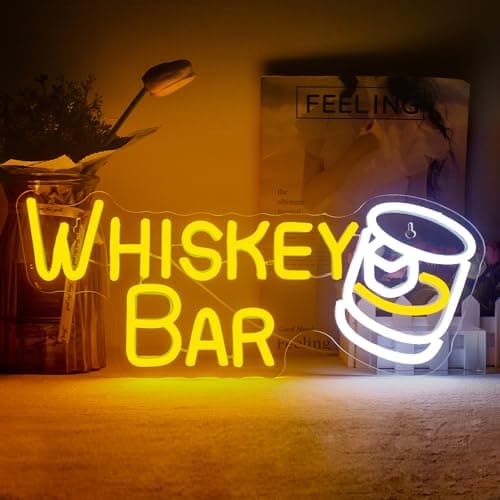 LUCUNSTAR Whiskey Bar Letrero de neón Letreros de neón LED para decoración de pared Letreros iluminados para el hogar Bar Carro Restaurante Hombre Cueva Cerveza Café Bistro Club Fiesta