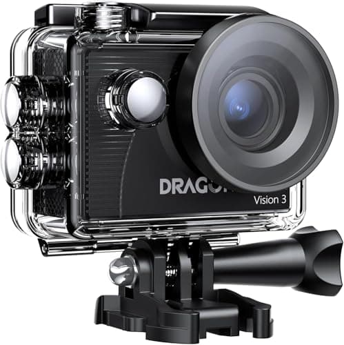 Dragon Touch Cámara de acción Vision 3 – 4K30FPS 20MP cámara subacuática Impermeable 170° Gran Angular WiFi cámara Deportiva con 2 baterías, Control Remoto y Kit de Accesorios de Montaje