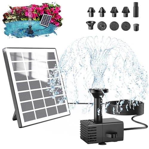 SZMP Fuente Solar con Panel Solar 100% Vidrio,2025 Upgraded Bomba de Agua Solar,Fuente Jardin Exterior con 10 Boquillas,para Estanque de Jardín Fuente,Baño para Pájaros,Piscina,Patio y Decoración