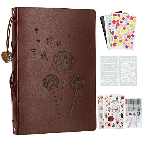YILEEY Album de Fotos para Pegar y Escribir, de Cuero, 60 Páginas Negras, Recargable DIY Scrapbooking Set con Rotuladores Plantillas Pegatinas y Photo Corner, Original Regalos, diente de león