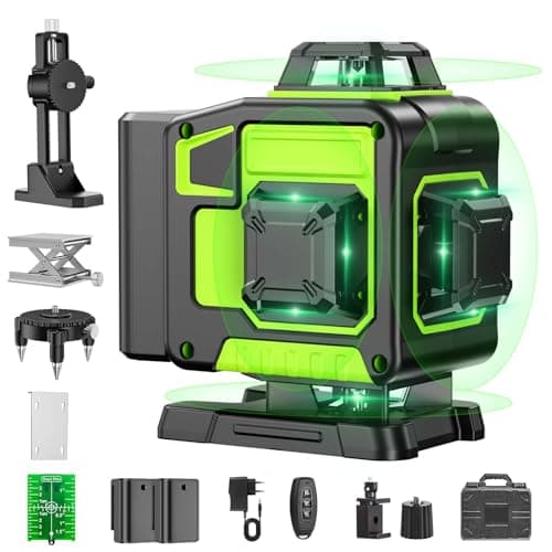 Nivel Laser Autonivelante 360 Grados, Nivel Láser Verde 16 Líneas, 2 x 360 Horizontal y 2 x 360 Verticales, 2 x Batería, Montaje en Pared, Control Remoto, Base Magnética, Soporte Giratorio