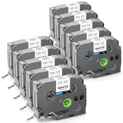 Koala 10x TZE-231 12mm 0.47 Negro sobre Blanco Reemplazo para Brother P-Touch Label Tape Tze-231 TZe231 Tz 231 Tzc231 para PT-H100lb PT-H105 PT-D210 PT-E110 PT-1010 PT-1000