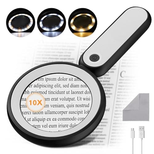 MoKo Lupa con Luz, Lupa de Mano 10X para Lectura, Lupa Iluminada con 21 Luces LED y 3 Modos, Lupas Recargables para Mayores Lectura Inspección Exploración