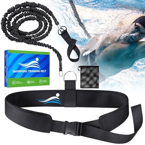 Correa de natación para piscina, ayuda para nadar para adultos, cinturón de natación para adultos, cinturón de resistencia con cuerda ajustable de 2,5-7,5M para cualquier piscina sin aparato contra