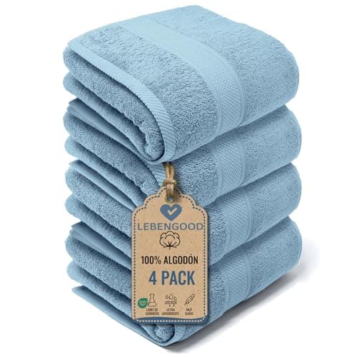 LEBENGOOD Juego de Toallas Baño Grandes 100% Algodón Premium 550gsm 4 Toallas Ducha Extra Grandes (90x170 cm) Suaves Absorbentes y Resistentes Set de Toallas de Baño Premium (4 90X170 Cielo)