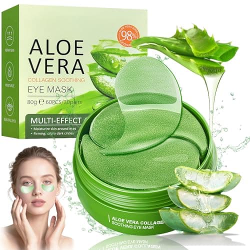60 Parches de Aloe Vera Para Ojos, Antiojeras Parches Ojeras, Hidratante de Larga Duración, Atenuar Las Ojeras y Las Bolsas De Los Ojos, Reduce Arrugas y Líneas Finas, Hinchazón, Aliviar La Fatiga