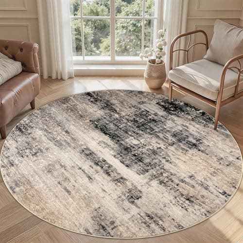 Homcomodar Alfombra Redonda 160cm Marrón Antideslizante Alfombras Redondas Lavables en Lavadora Tapete Redondo Habitacion Dormitorio Comedor Flor Tapetes Pelo Corto