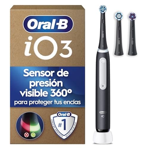 Oral-B iO 3 Cepillo de Dientes Eléctrico Negro con 3 Cabezales, 3 Modos De Cepillado Con Blanqueamiento Dental, Sensor De Presión y Temporizador, Diseñado por Braun