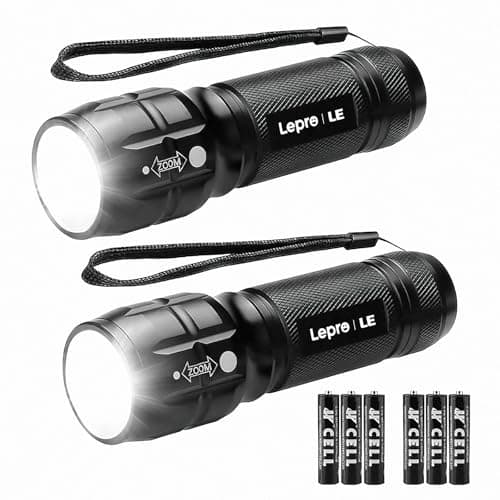 Lighting EVER Lepro Linterna LED Alta Potencia LE1000, Linterna LED Portátil con Zoom, IPX4 Impermeable Linterna Táctica Militar para Ciclismo, Camping, Senderismo etc. 3 AAA Pilas Incluidas【2 PACK】