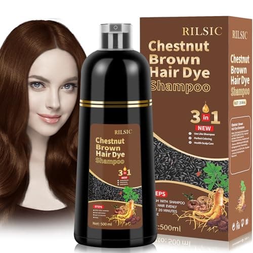 Hair Dye Shampoo 3 en 1 Cubre Canas, 500ML Black Hair Dye Shampoo 3 en 1,Hair Color, Champú Color Tinte Pelo Barba Champu Canas Instantáneo (Chestnut)