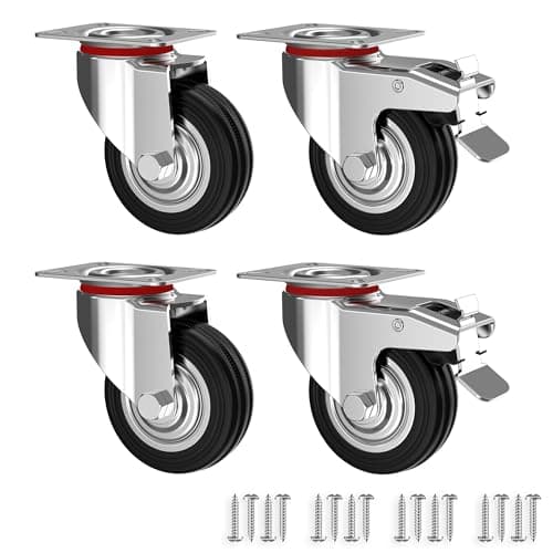 RAVN HAMAN Juego de 4 Ruedas industriales 75 mm - Ruedas giratorias para cargas pesadas con freno hasta 50 kg por rueda - Ruedas para muebles para en interiores y exteriores - Ruedas pivotantes