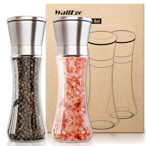 Molinillo de Sal y Pimienta Manual, Set de 2 Saleros de Cocina con Núcleo de Cerámica, Grosor Ajustable