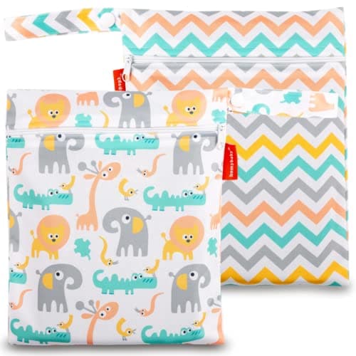HOMYBABY® Bolsa Impermeable de Tela [2pcs] - Organizador de pañales o Ropa guardería y Colegio - Neceser Viaje, Playa, Piscina, Deporte - Bolsa pañales de Tela para Bebe - Bolsa merienda (Set A, S)