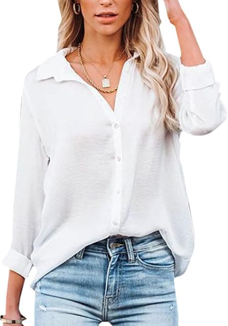 NONSAR - Blusa para Mujer de Manga Larga y Cuello de Pico, con Botones, Elegante, Informal, para el Trabajo