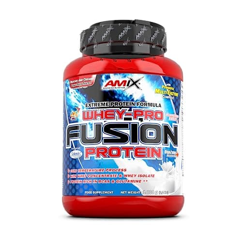 AMIX-Proteína Whey -Pure Fusion - 1 Kg -Concentrado de Suero Ultra Filtrado - Proteína Isolada con Splenda -Contiene L-glutamina -Proteínas para Aumentar Masa Muscular -Sabor Cacahuete/Choco/Caramelo