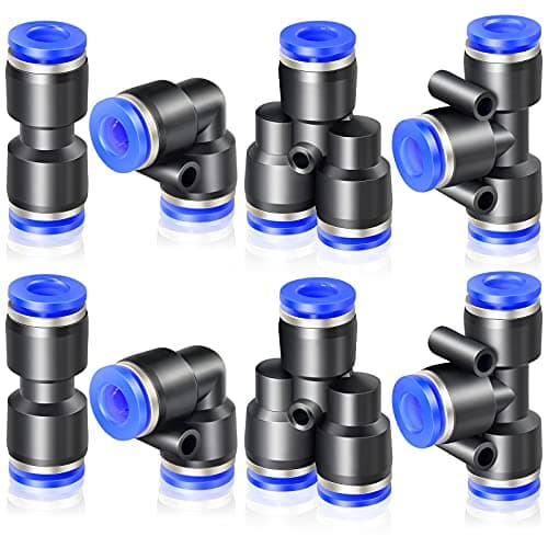 ERGAOBOY 8 piezas 8 mm OD Push To Connect Kits de neumáticos accesorios, 2 rectas 2 codos 2 Tee 2 divisores