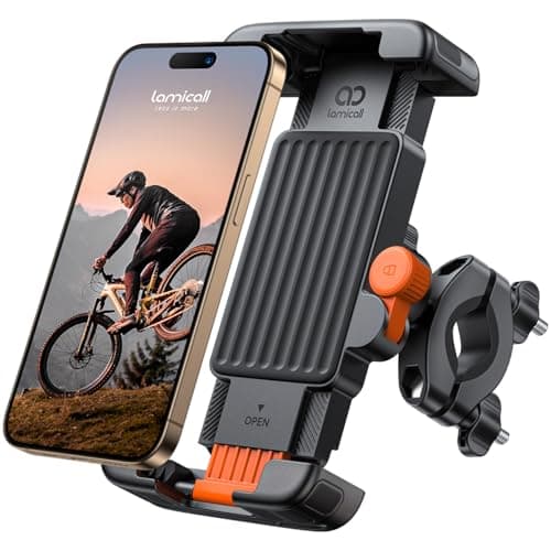 Lamicall Soporte Móvil Bicicleta, [1S Bloqueo/Desbloqueo] 360° Rotación, Soporte Teléfono Moto con Protección de Silicona para iPhone 17/16/15/14 Pro MAX, Galaxy S25 S24 Ultra, 6-7" Smartphone