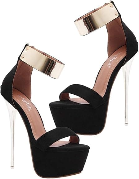 Holibanna Zapatos de tacón mujer 16 cm tacón de aguja alto zapato mujer correa tobillo abierto tacón de aguja alto plataforma fiesta (36EU)