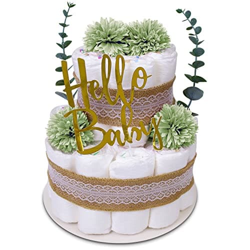 MilaBoo® Tarta de pañales vintage eucalipto verde I Regalo recién nacido con pañales hipp