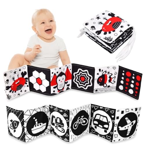 Vicloon Libros de Tela en Blanco y Negro,Libros Blandos para Bebés Patrón de Transporte,Libros de Tela Suave para Bebés y Niños,Animales Activity Libros Blandos para Recien Nacido Niños