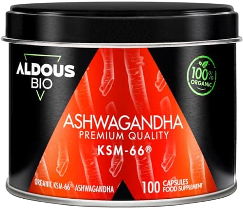Ashwagandha KSM-66 ® Ecológica - Máxima dosis 600 mg en 1 Cápsula - 100 Días - Sin Aditivos - 100% Pura - Mejora el Estado de Ánimo - Vegano - Sin Plástico - Certificación Ecológica - ALDOUS