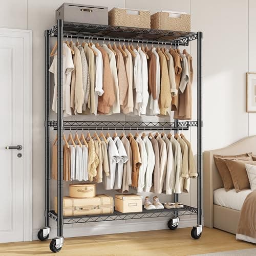 Klyvvo 90*40*200cm Burro Ropa Resistente con Ruedas, Doble Barra Colgadora y Estante Ajustable, Perchero Burro Ropa para Carga Pesada 150 kg, Ideal para Almacenamiento en Entrada,Dormitorio o Vestidor