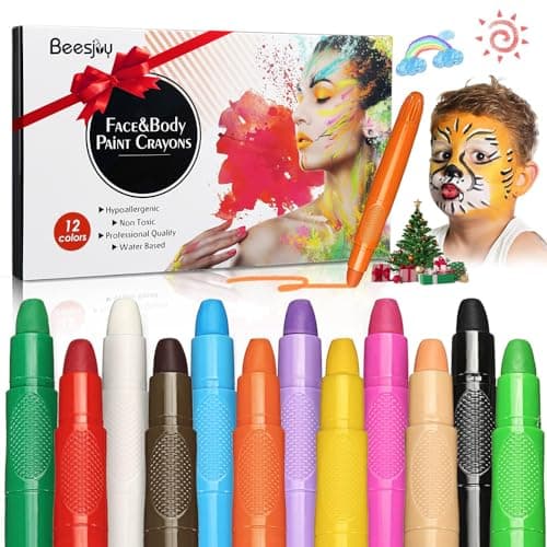 Beesjuy 12 Pinturas Cara Para Niños, Pintacaras Infantil Seguridad No Tóxica, Pintura Embarazada, Pinturas Faciales Niños para Carnaval, Halloween, Cosplay Fiesta y Party