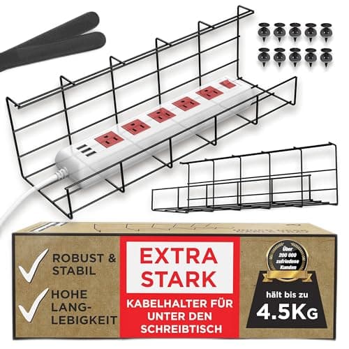 Bandeja Organizadora Cables para Debajo de la Mesa o Escritorio – Organiza sin Nudos los Cables de tu Ordenador - Para Hogar u Oficina (Negro - Set de 2x 40,5cm)