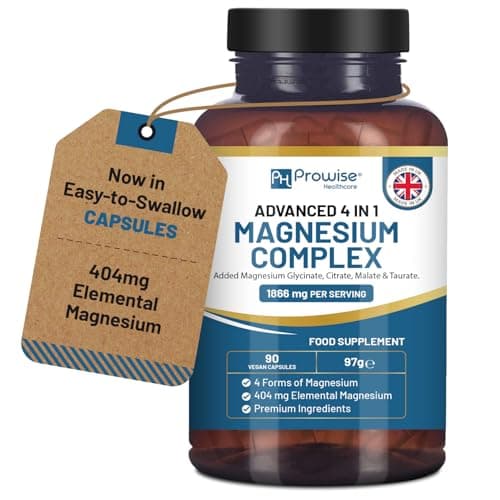 Complejo de glicinato de magnesio 4 en 1-1866 mg por ración | Dosis precisa de 404 mg de magnesio elemental | Con glicinato, citrato, malato y taurato de magnesio añadidos | 90 cápsulas - de Prowise