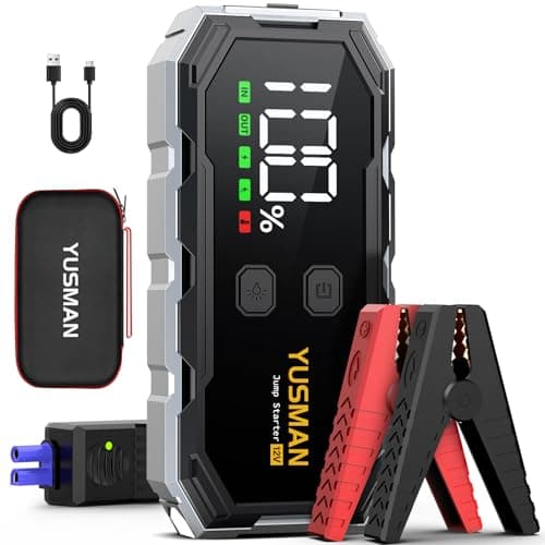 YUSMAN Arrancador de Coche, 8000A Arrancador de Baterias de Coche,12V Arrancador de Portátil con para All Gasolina o 10L Diesel, Linterna LED de Emergencia,Carga Rápida, Pantalla LCD Extragrande