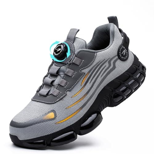GemChve Zapatos de Seguridad para Hombre Mujer Puntera de Acero Zapatillas Transpirable Ligero Comodo Trabajo Liberación Rápida Calzado de Segurida Grey 43 EU
