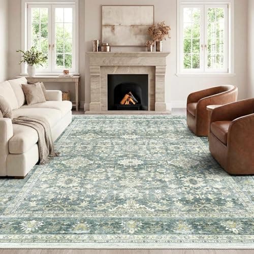 HOMFINE Verde Alfombra Salon Vintage 120x170 cm Grande Alfombras Lavable en Lavadora Pelo Corto Antideslizante Rug Tapete Sala para Habitacion Comedor Dormitorio Cocina Exterior