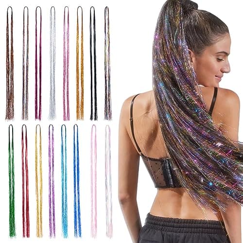 AOMIG Extensiones de Clip de Pelo Colores, 16pcs Extensiones Colores Niña Reutilizable en 16 Colores, Mechas Pelo Niña Colores, Extensiones de Pelo para Mujer Niñas Festival Cosplay