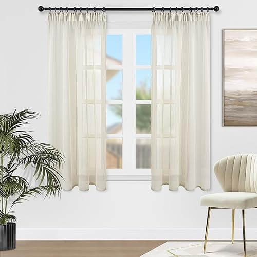 Topfinel Cortinas Cocina Moderno 2 Piezas para La Ventana Corta Traslucida 140x145Cm Visillos Beige para Riel Cortina para La Cuarto De Bebe Y Decaracion La Habitacion