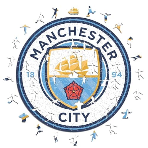 Iconic Puzzles - Manchester City Logo, ​​Producto Oficial, Puzzles de Madera para Adultos y Niños, Madera 100% Sostenible, Tamaño S 150 Piezas