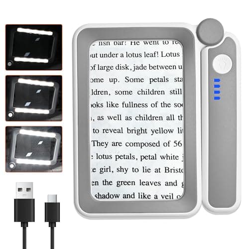 Lupa con luz, Lupa de Lectura 4X Recargable iluminada, Lupa de Mano Ligera para Leer, Monedas, Sellos, Letra pequeña, degeneración Macular, Ancianos y niños
