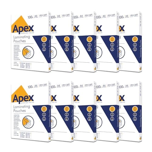 Fellowes Apex A4 Fundas de plastificar, acabado brillante, 1000 Hojas - Super-Flex - Adecuadas para avisos y fotos